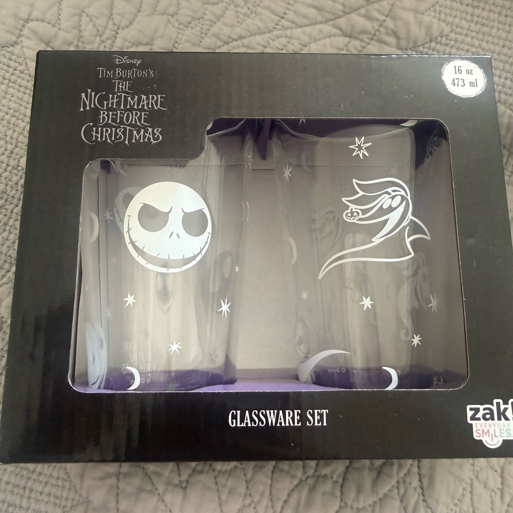 Disney Nightmare Before Christmas Black and White Glass Set
